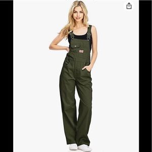 Revolt Jeans Buggy Twill Canvas Bib Overall Straight Leg Khaki Green